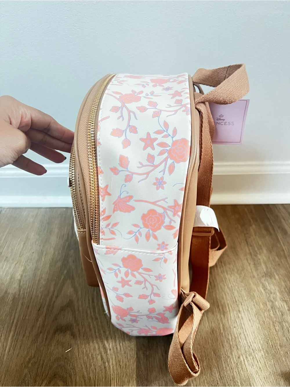 Disney Girls Floral Princess Patch Backpack - Pink, Cream, Tan